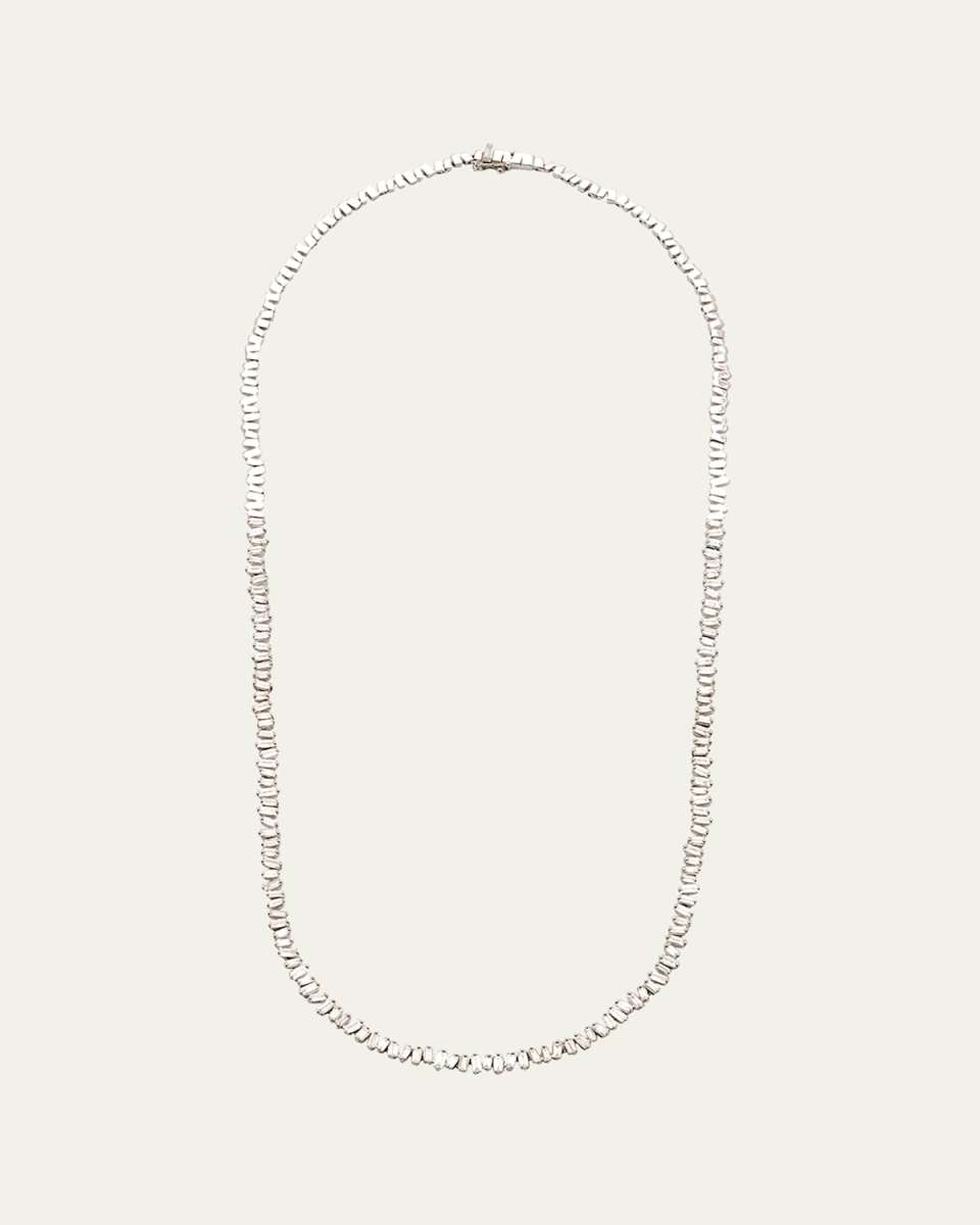 18K White Gold Fireworks Mini Baguette Tennis Necklace
